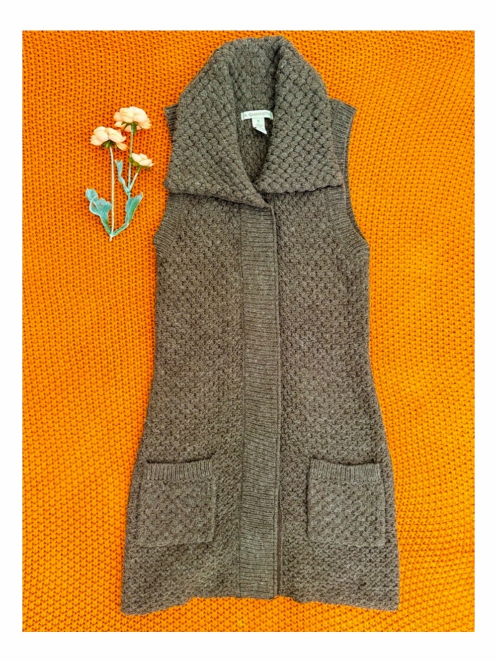 A. Giannetti Textured Knit Long Sweater Vest Brown Wool Blend Size M